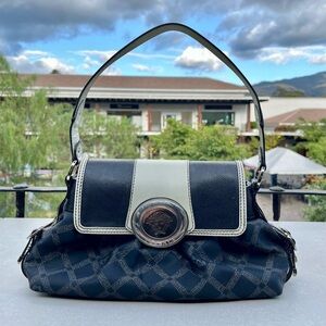 RARE Versace Medusa Madonna Black Cream Silver Shoulder Bag